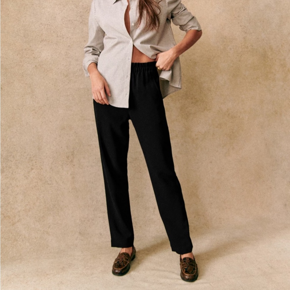 Sezane Ross Classic Black Elastic Waist Trousers Size 34